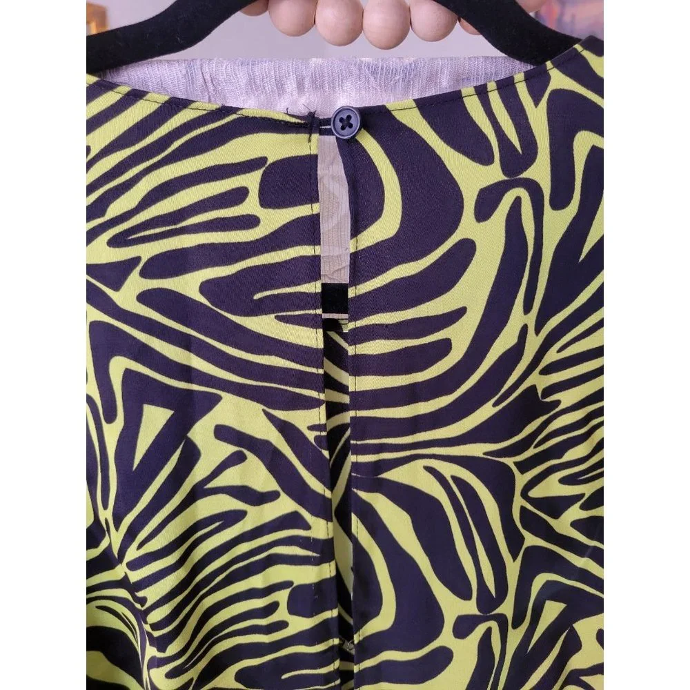 Rent the runway size 4 low cut ronny kobo zebra print green dress ruffle animal